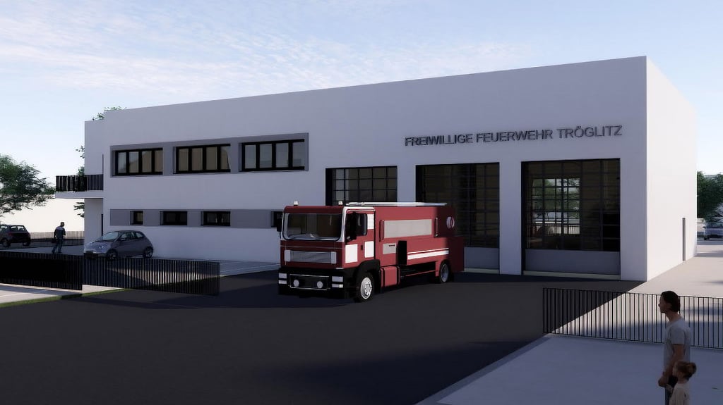 So sieht das Modell für das neue Gerätehaus in Tröglitz aus.