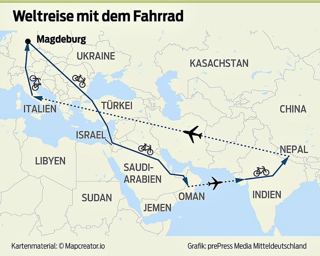 Die Karte zeigt die ungefähre Route des Magdeburgers.