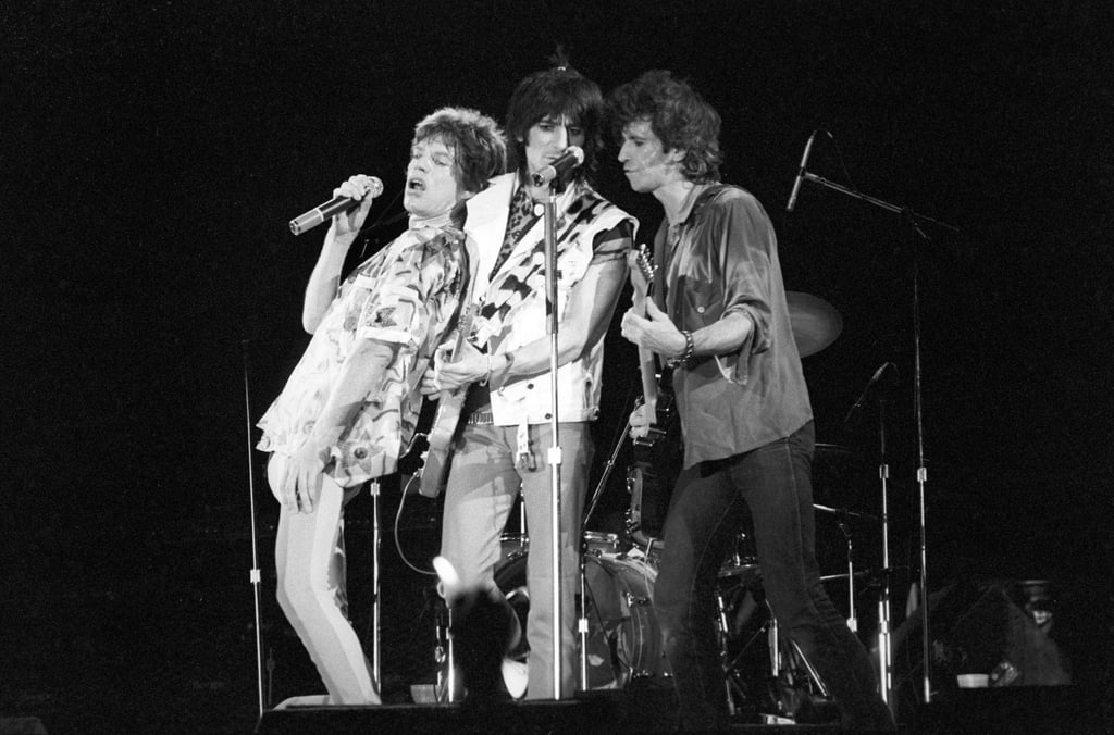 Mick Jagger (l-r), Ron Wood und Keith Richards 1982 in der Frankfurter Festhalle.