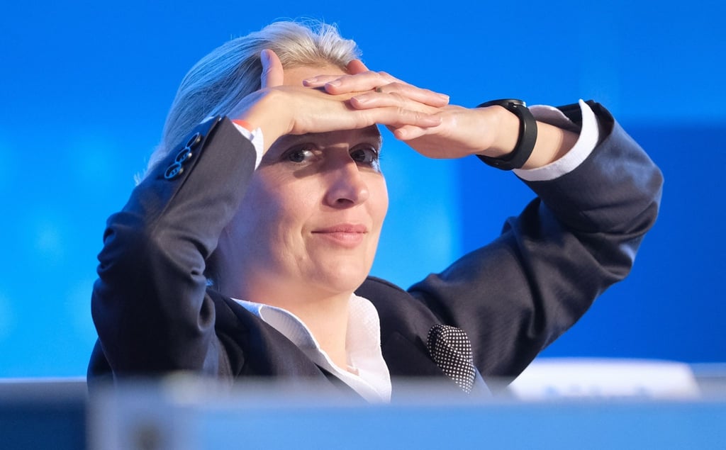 Alice Weidel, AfD-Bundesvorsitzende und Fraktionsvorsitzende der AfD, sitzt im Plenum.