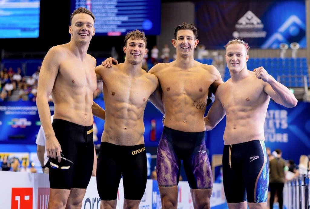 Josha Salchow (l-r), Ole Braunschweig, Lucas Matzerath und Eric Friese schwimmen in Japan um eine Medaille.