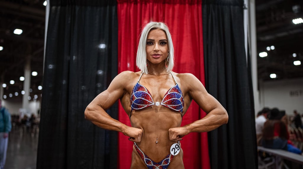 Pumping Beauty Lena Ramsteiner posiert vor ihrem Auftritt.