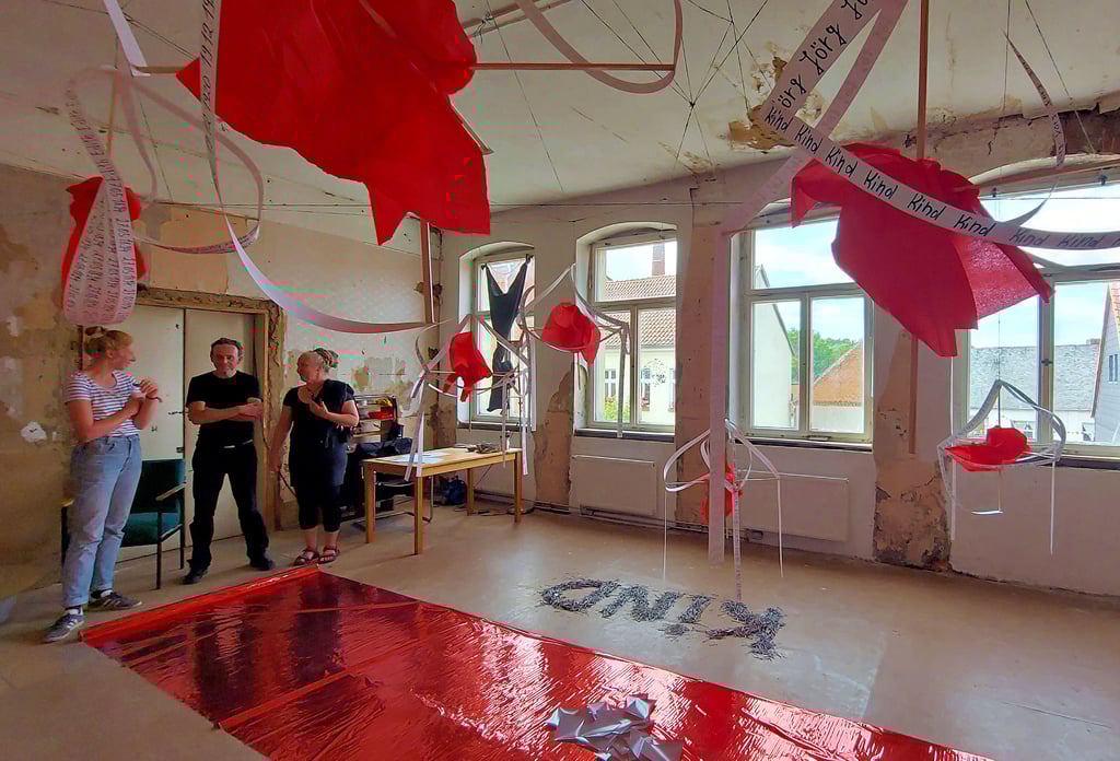 Raumgreifend ist die Installation des Italieners Vincenzo Marrese, die er beim Atelierrundgang vorstellte. Marrese wurde am Sonnabend als Sommercampus-Stipendiat verabschiedet.
