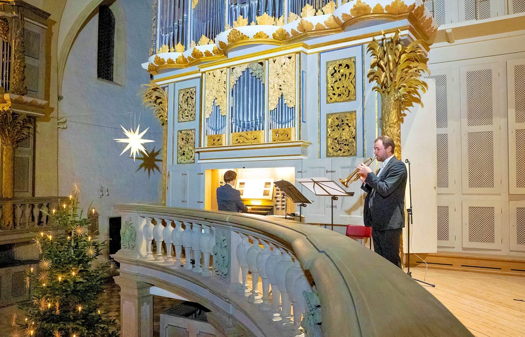 Das Duo Jonas Wilfert (Orgel) und Toni Fehse (Trompete) lud zum Silvesterkonzert im Dom. Organisiert hatte es der Förderverein Eule-Orgel.