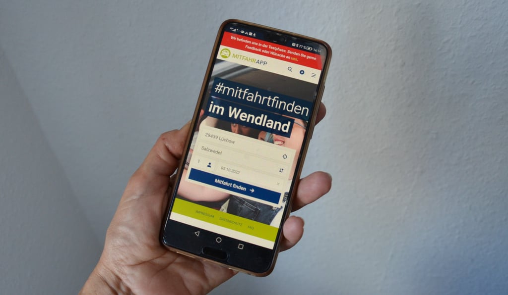 Ansicht der Mitfahr-App Lüchow-Dannenberg
