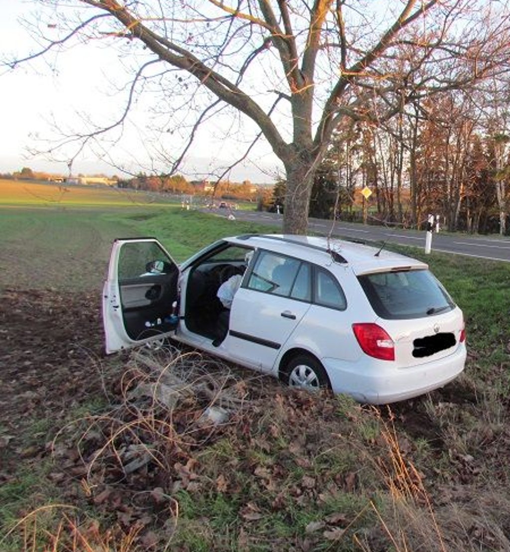 Die Unfallfahrerin kam von der Straße ab und landete knapp neben einem Baum.