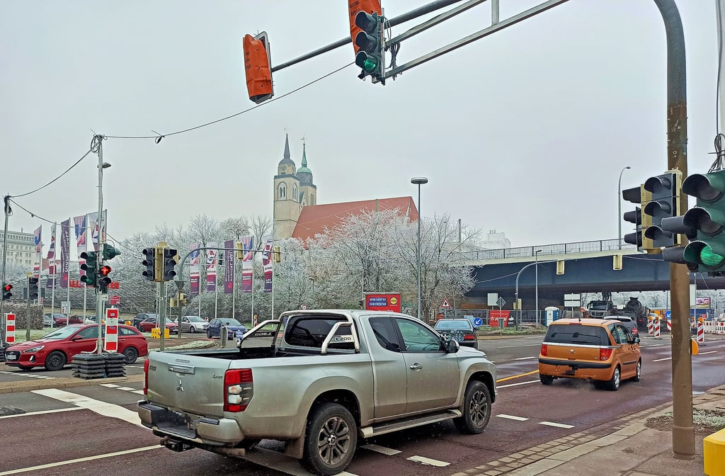 Blick auf das Schleinufer in Magdeburg.