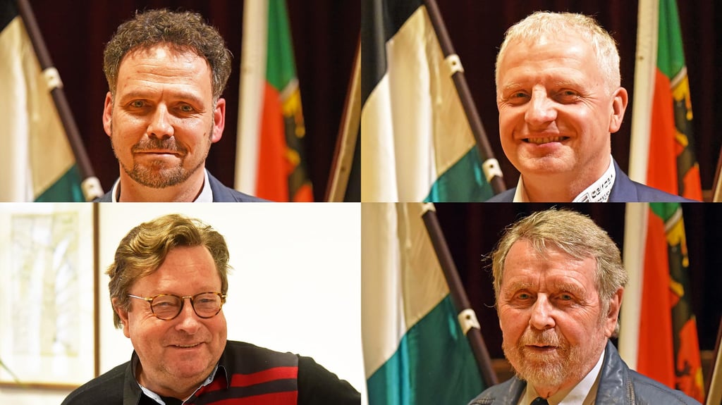 Die Preisträger der Stadt Aschersleben: Lars Graefe für die AGW (o.li.), Heiko Grunert für sein E-Center (o.re.), Harald Sporreiter für sein Ascania Pferdefestival (u.li.) und Klaus Poeschel für Ramdohrs milde Stiftung.