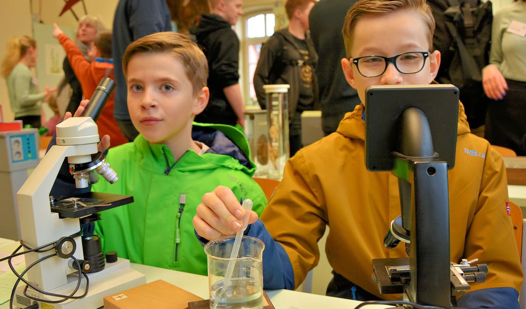 Die künftigen Schüler Paul und Emil Hammer experimentieren im Biologieraum des Burger Roland-Gymnasiums.