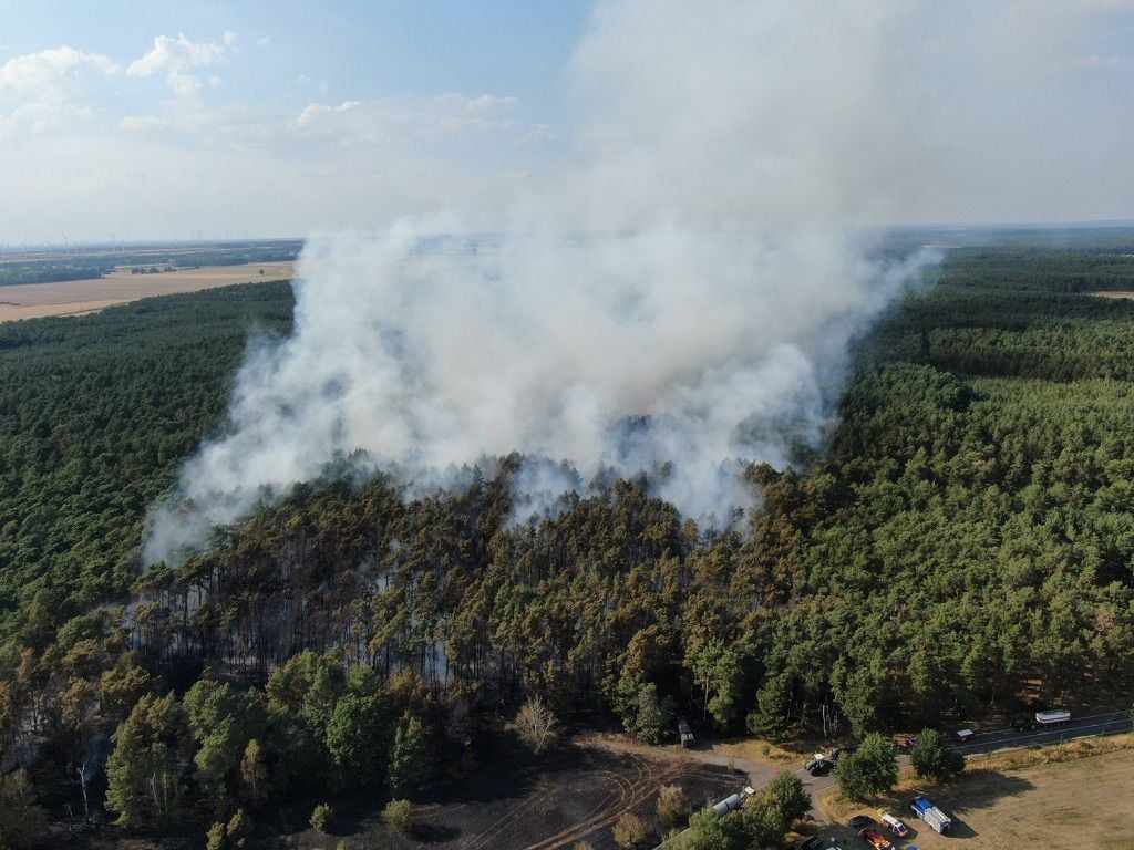 Der Waldbrand bei Hohengöhren aus der Luft: Die Rauchwolken waren kilometerweit zu sehen.