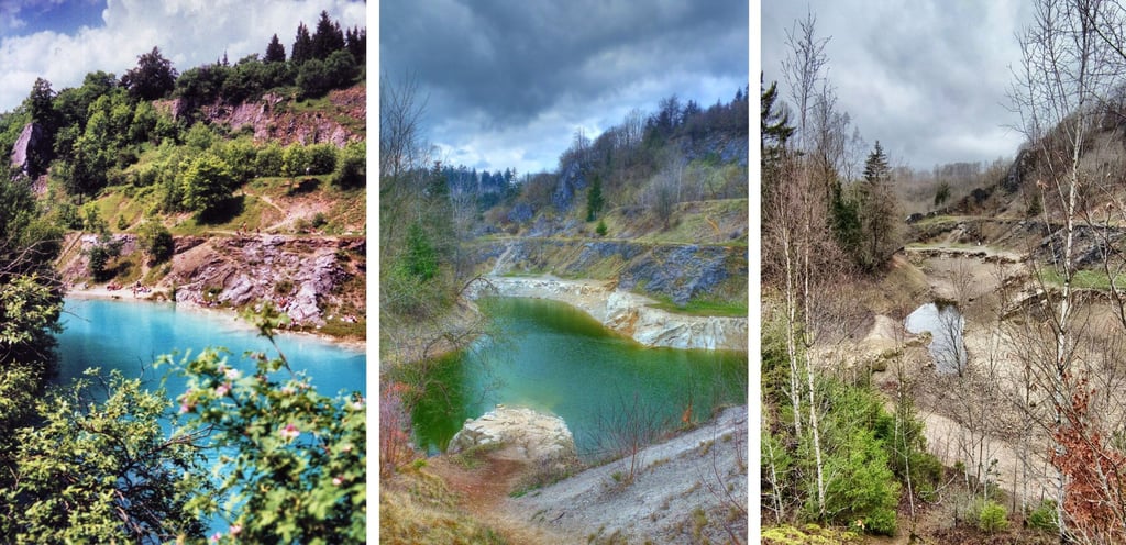 Ber Blaue See bei Hüttenrode im Wandel der Zeit: Damals blau, oft grün und heute nicht mehr vorhanden.