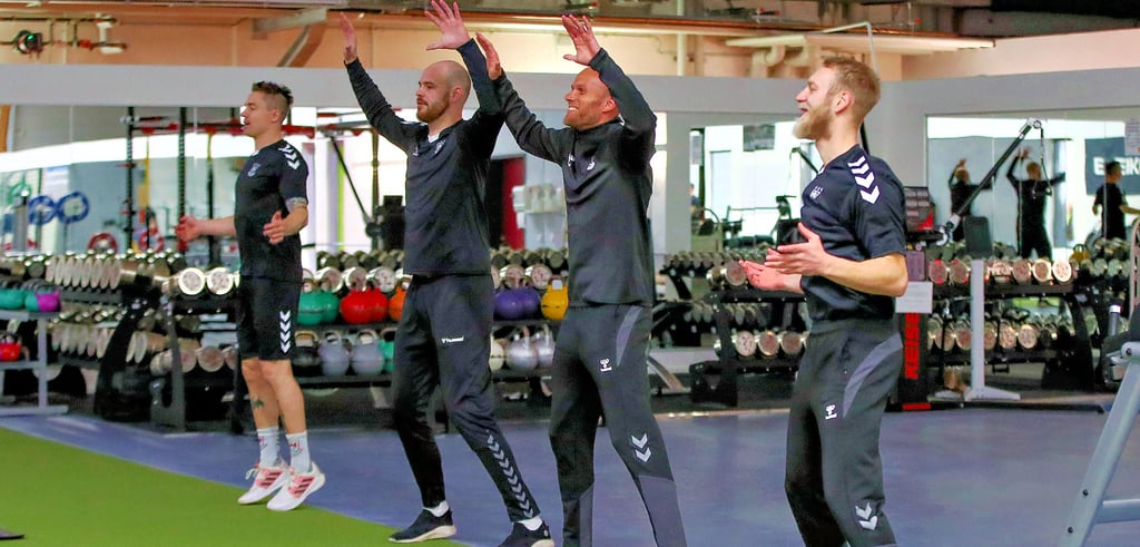 Matthias Musche, Tim Hornke, Mike Jensen und Michael Damgaard (v. r.) bilden derzeit das Trainingsgrüppchen beim SC Magdeburg.