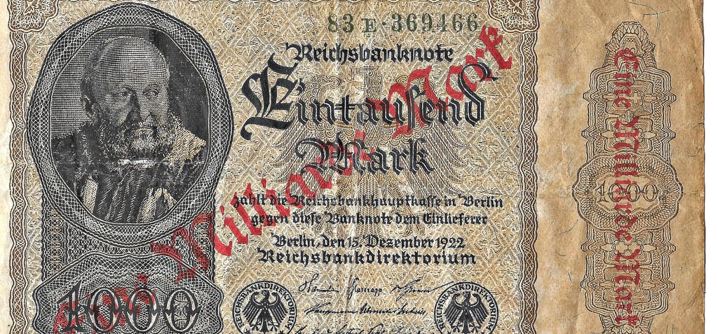 Mit einem Überdruck wurden aus 1000 Mark (Dezember 1922) schnell eine Milliarde Mark.