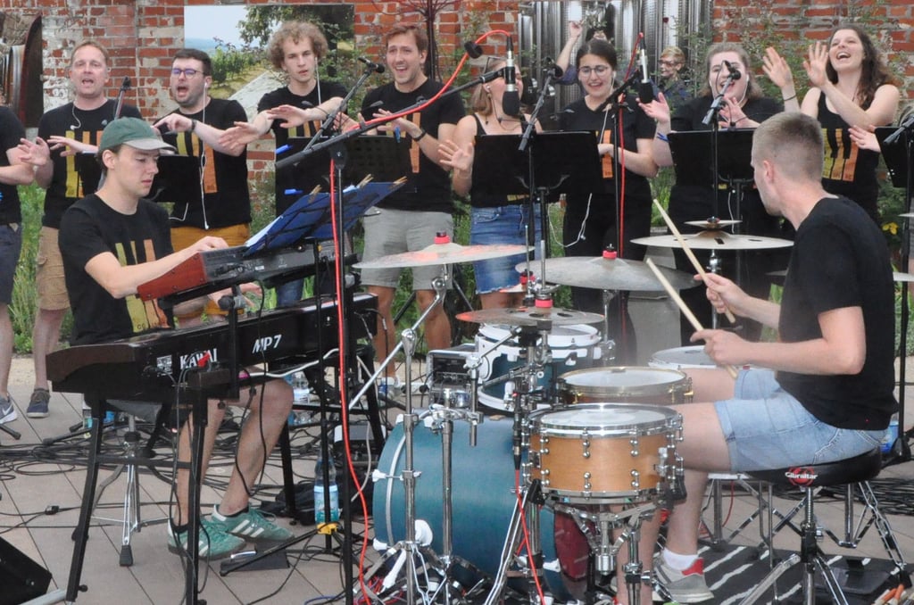 Das Ensemble Gospiro spielt am Burger Weinberg.