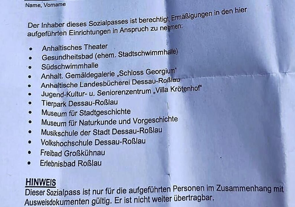 Auf dem „Sozialpass“ sind die Einrichtungen aufgelistet. Laut Aussagen der AfD sollen Flüchtlinge hiermit gratis Eintritt erbeten haben.
