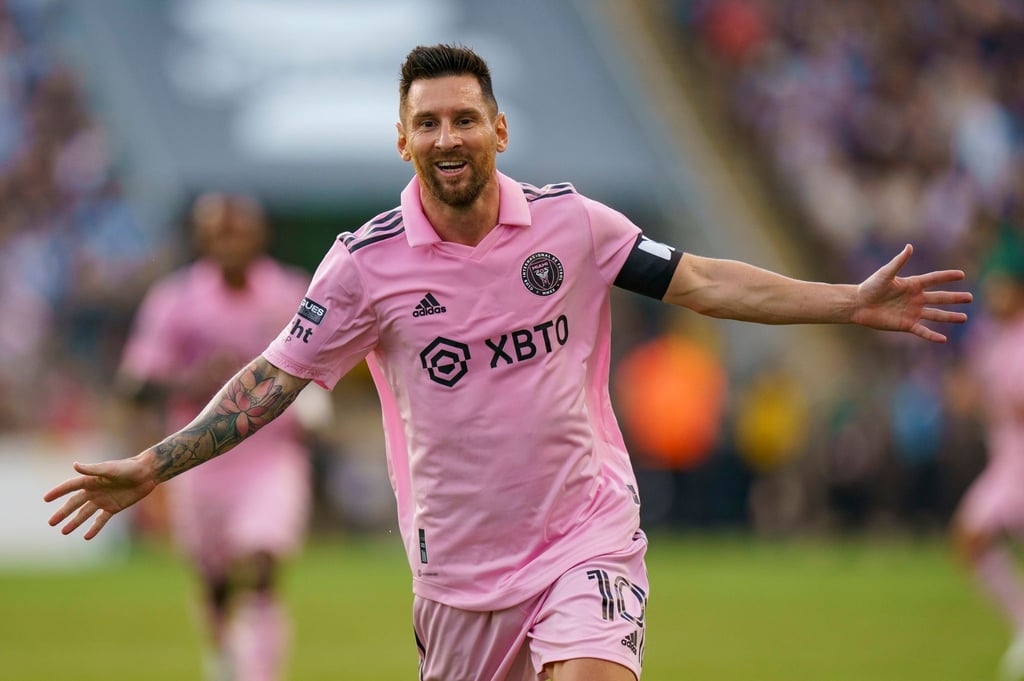 Inter Miamis Lionel Messi feiert sein Tor gegen Philadelphia Union.