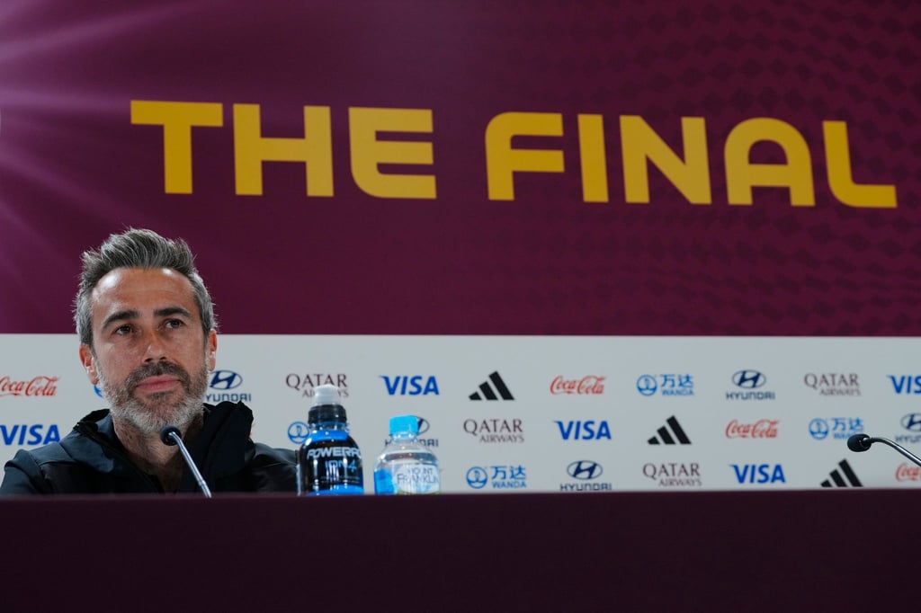 Spaniens Trainer Jorge Vilda bei der Pressekonferenz vor dem WM-Finale.