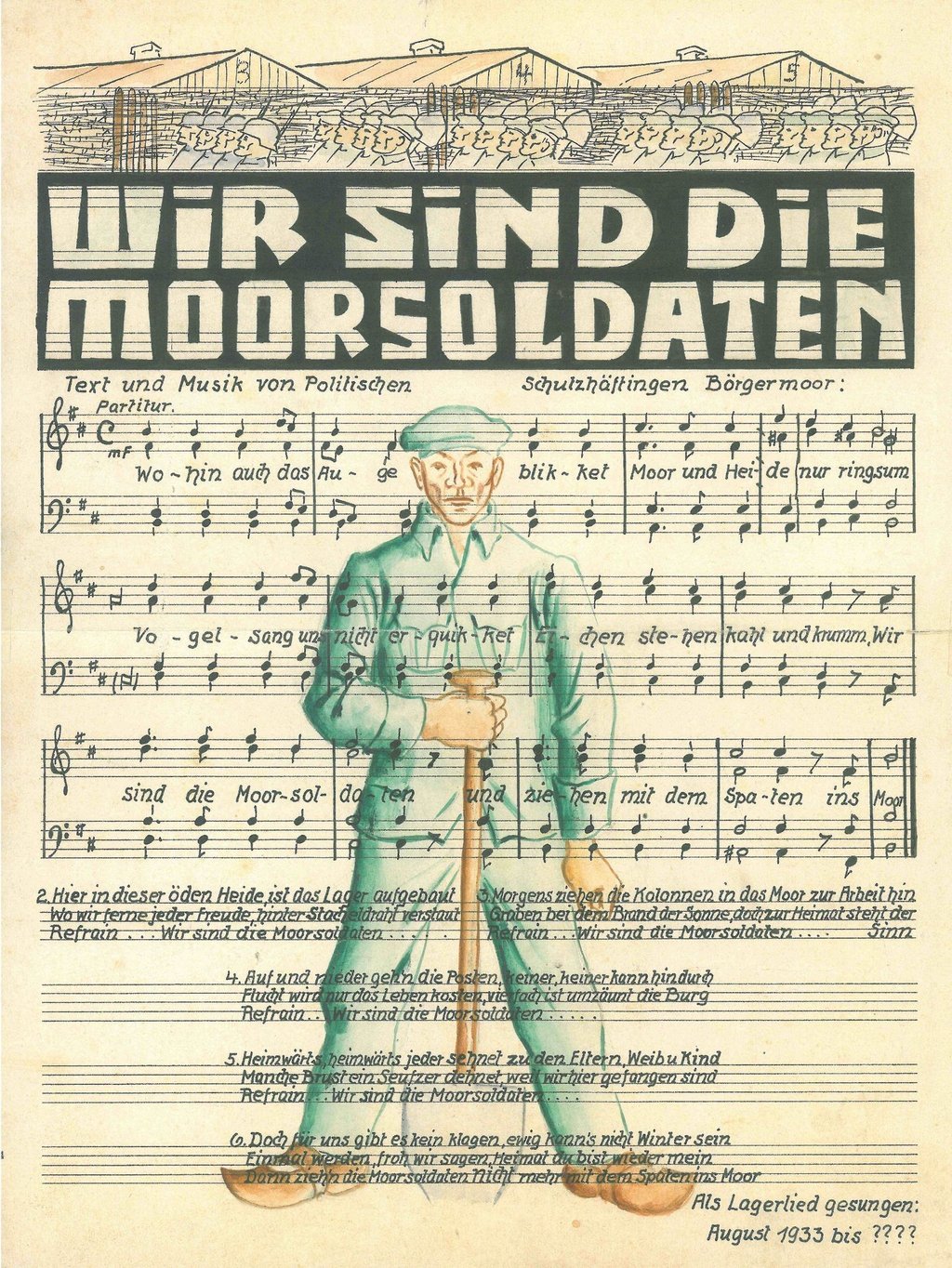Das Liedblatt zu dem Titel „Wir sind die Moorsoldaten“ von 1933.