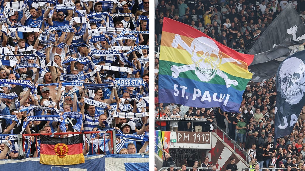 Fans des 1. FC Magdeburg und des FC St. Pauli.