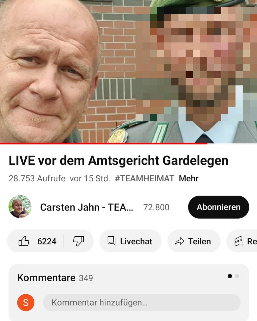 Auf der Plattform Youtube ist ein Video des ehemaligen NPD-Mitgliedes und jetzigem Streamer Carsten Jahn zu finden. Mit ihm auf dem Thumbnail augenscheinlich der noch nicht rechtskräftig verurteilte Soldat.