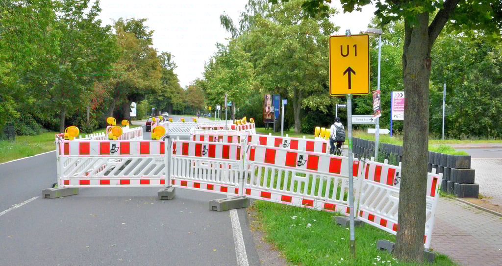 Seit Montag wird an der Brehnaer Goethestraße gebaut. Zum Beginn der Maßnahme ist auch die Straße An der B 100 einseitig gesperrt.