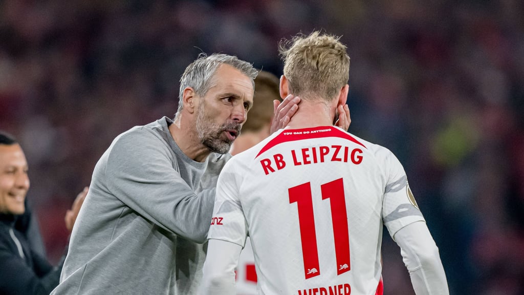 RB-Trainer Marco Rose und sein zurzeit formschwacher Stürmer Timo Werner