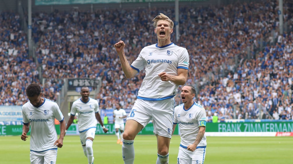 Luca Schuler traf zum zwischenzeitlichen 2:2. Am Ende sollten im Spiel FCM gegen Hertha BSC zehn Tore fallen.