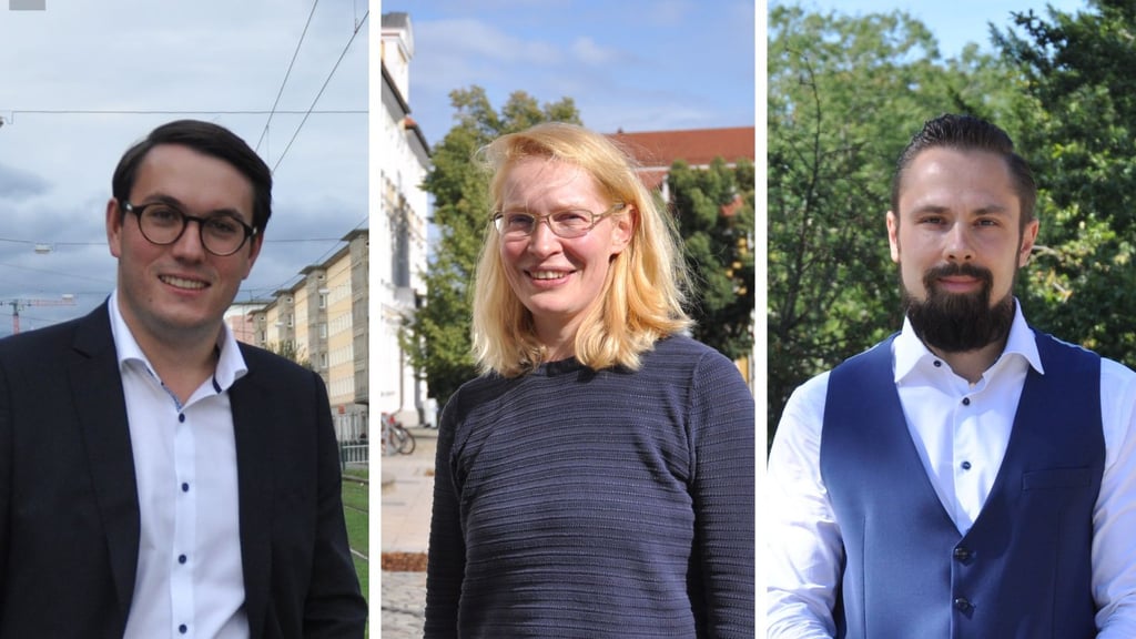 Maximilian Gludau (FDP), Kristin Heiß (Linke) und Christian Mertens (AfD) sind neu im Landtag von Sachsen-Anhalt (von links nach rechts).