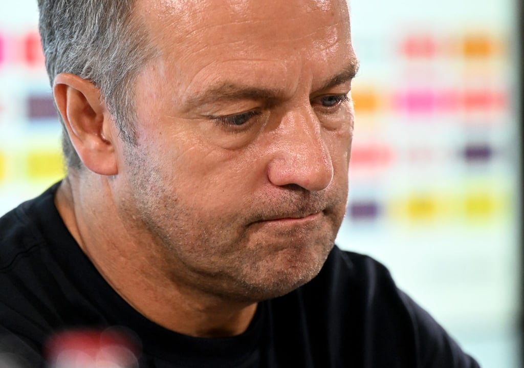 Bundestrainer Hansi Flick spricht nach dem Spiel auf der Pressekonfernz.