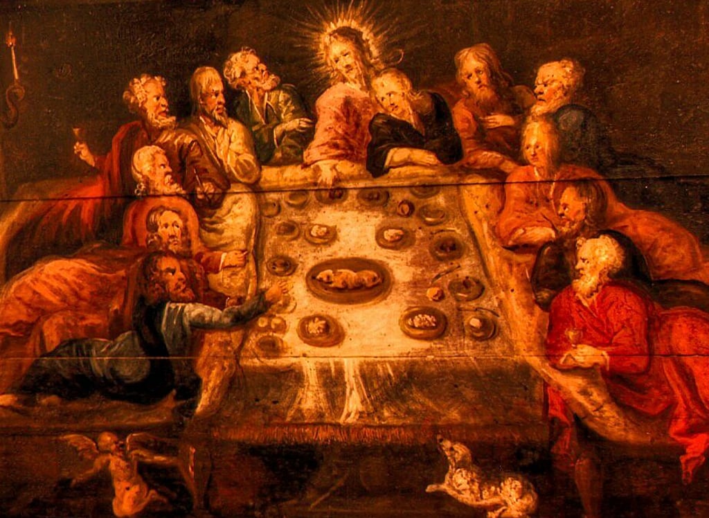 Spannendes Detail: Nach römischer Sitte nehmen Jesus und die Apostel das Abendmahl liegend ein.