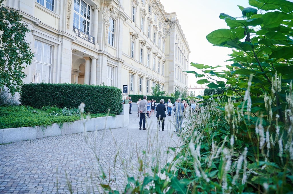 Pflanzen unterschiedlicher Art wachsen auf den Humboldt-Terrassen vor dem Humboldt-Forum.