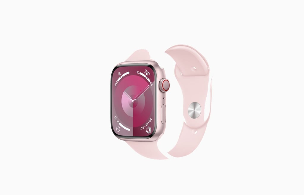 Die Apple Watch Series 9, hier mit neuem Aluminiumgehäuse in Rosé, ist in verschiedenen Größen erhältlich.