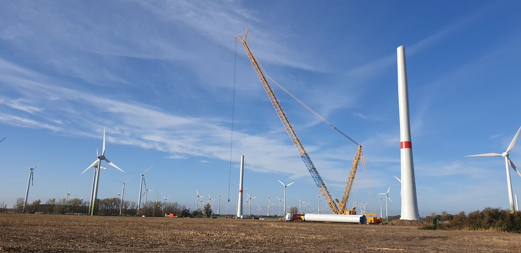 Windräder bei Groß Ellingen. Falls die Verbandsgemeinde Arneburg-Goldbeck eine Höhenbegrenzung beschließt, bleiben all diese Windräder im Regionalplan unberücksichtigt.