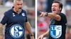 Schalke 04-Cheftrainer Thomas Reis (l.) und Trainer vom 1. FC Magdeburg, Christian Titz.