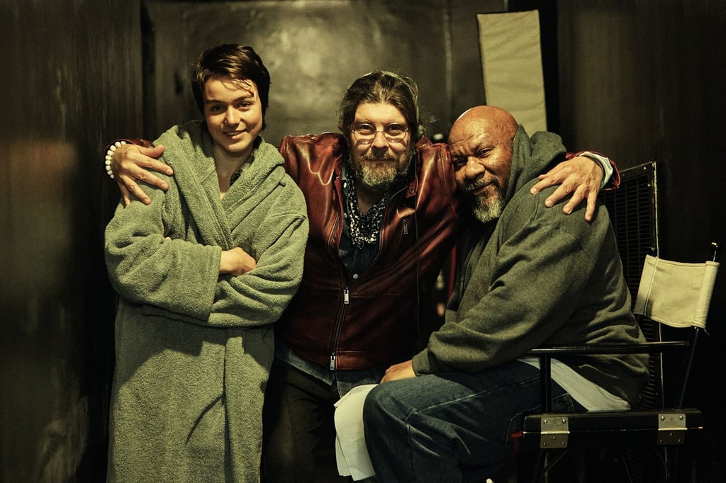 Luise Großmann, Regisseur Torsten Rüther und Ving Rhames am Rande von Dreharbeiten zum Film „Uppergut“.