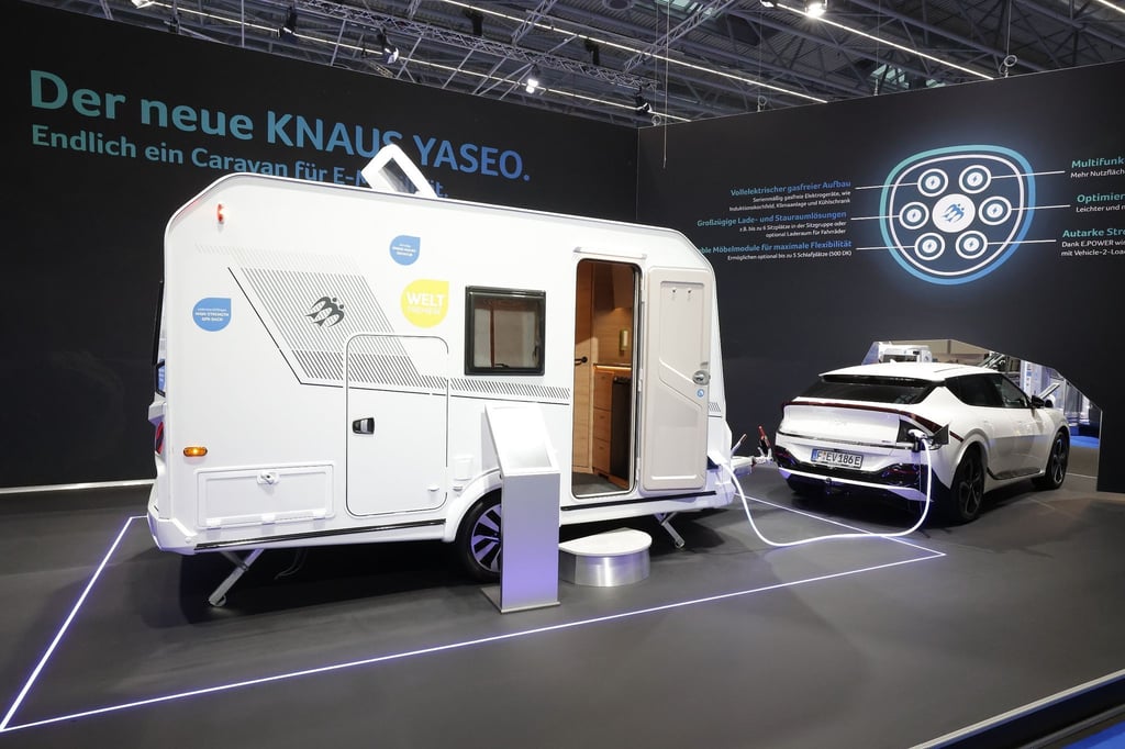 Für E-Autos als Zugfahrzeug: Ein gewichtsoptimierter Wohnwagen der Yaseo-Reihe von Knaus.