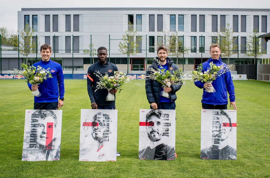 Nagelsmann, Glück und Upamecano (v.r.) gingen alle von RB zu den Bayern.