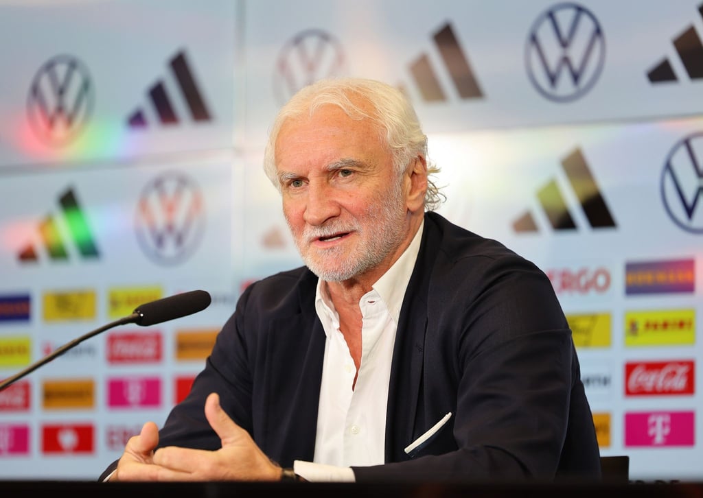 DFB-Sportdirektor Rudi Völler bei der Pressekonferenz in Frankfurt/Main.