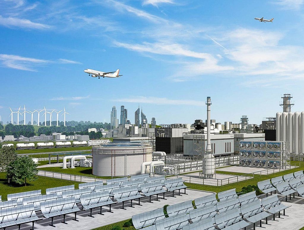 Das Deutsche Luft- und Raumfahrtzentrum will in Leuna strombasierte  Kraftstoffe herstellen. So könnten die Anlagen aussehen.
