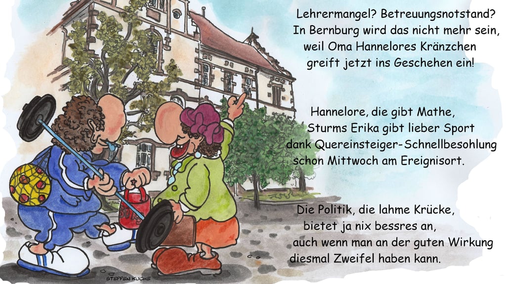 Wem nicht zu helfen ist, der hilft sich selbst. Das meint zumindest unser Karikaturist Steffen Kuche in seinem gemalten Kommentar zum Lehrermangel in Bernburg.