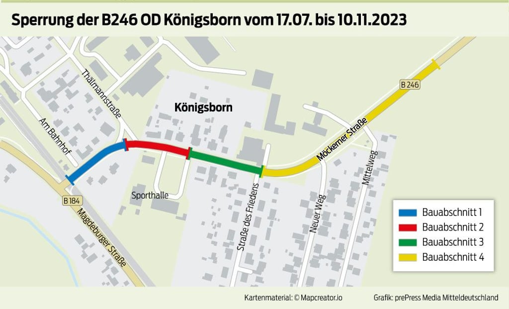 Übersicht über die Bauabschnitte, die für den Ausbau der Bundesstraße 246 in Königsborn vorgesehen sind.