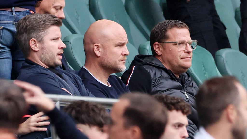 Aus Drei mach eins: Max Eberl (r.) und Felix Krüger (l.) sind ihren Job bei RB los, Rouven Schröder bleibt an Bord.