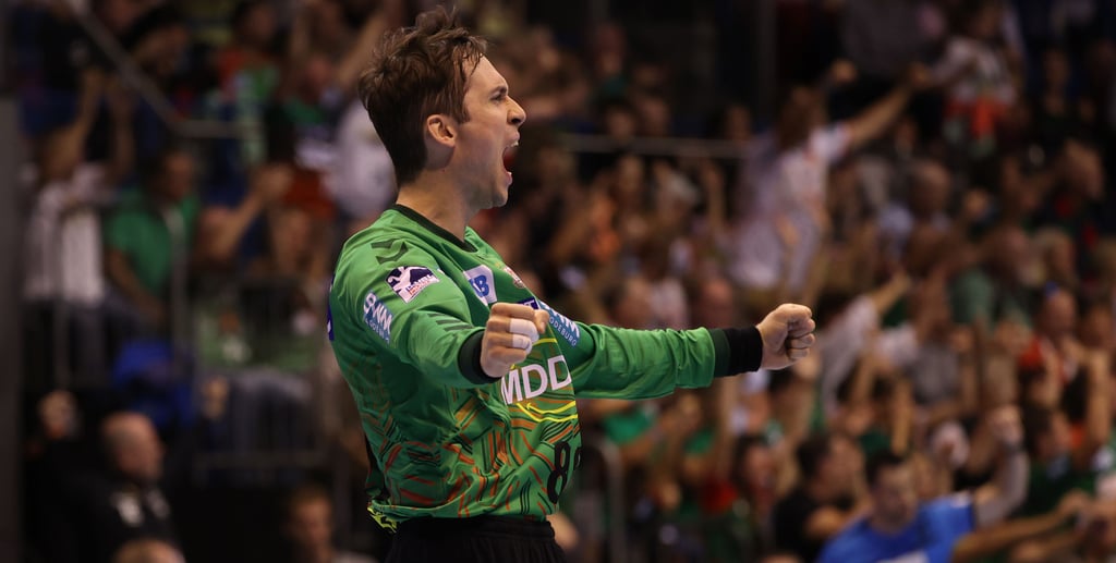 SCM-Torwart Nikola Portner bot gegen Kiel eine überragende Leistung und hatte großen Anteil am 34:31-Sieg.