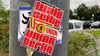 Ein Union-Fanaufkleber mit der Aufschrift „Waldseite Union Berlin“ klebt über einem Fanaufkleber von Hertha BSC.