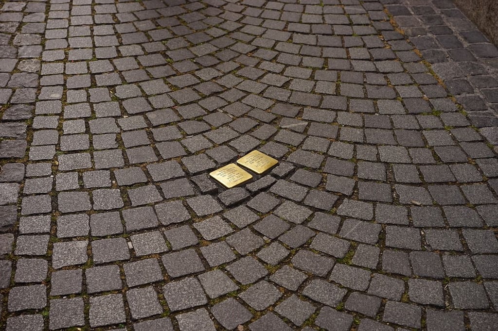 Zwei Stolpersteine zum Gedenken an die Opfer des Nationalsozialismus auf einem Gehweg in Magdeburg.