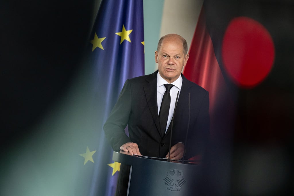 Bundeskanzler Olaf Scholz (SPD) gibt im Bundeskanzleramt ein Statement zum Großangriff der islamistischen Hamas auf Israel.