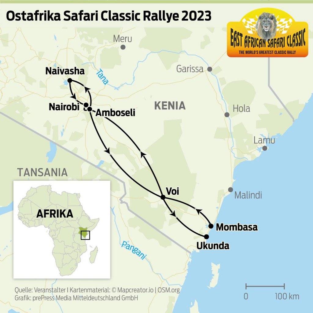 Die Ostafrika-Safari-Classic-Rallye 2023: Auf dieser Route wird Michael Kahlfuss aus Möser (Jerichower Land) mit seinem Trabant 600 teilnehmen.