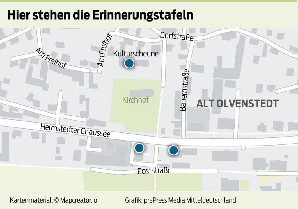 Hier stehen Erinnerungstafeln in Magdeburg-Olvenstedt. 