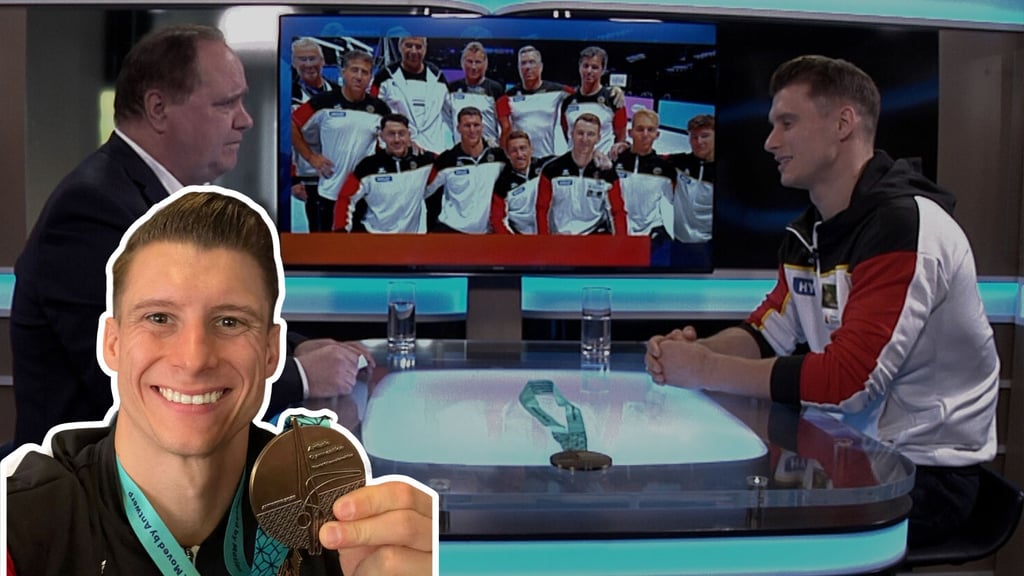 WM-Held Lukas Dauser zu Besuch im TV Studio in Halle.