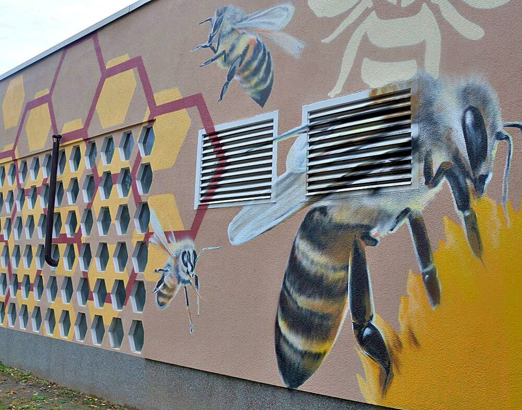 In den Bienenwabenfenstern können die Schulabgänger sich künstlerisch austoben.